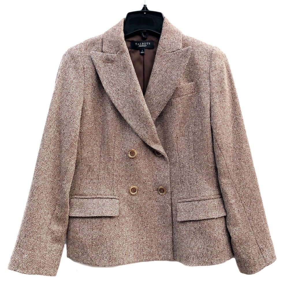 Talbots Herringbone Tweed Wool Beautiful Suit Blazer Career Jacket Like New 2